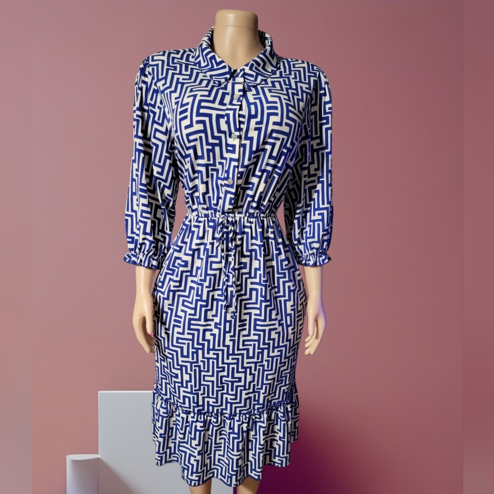Blue Geometric Patterned Dress - image 2